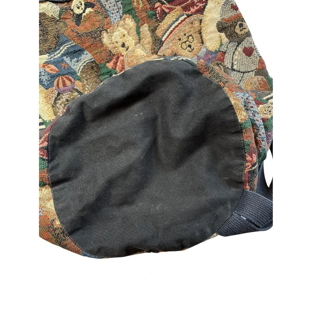 Vintage‎ 90s Teddy Bear Tapestry Bag Round Drawstring Backpack Kidcore Cottage